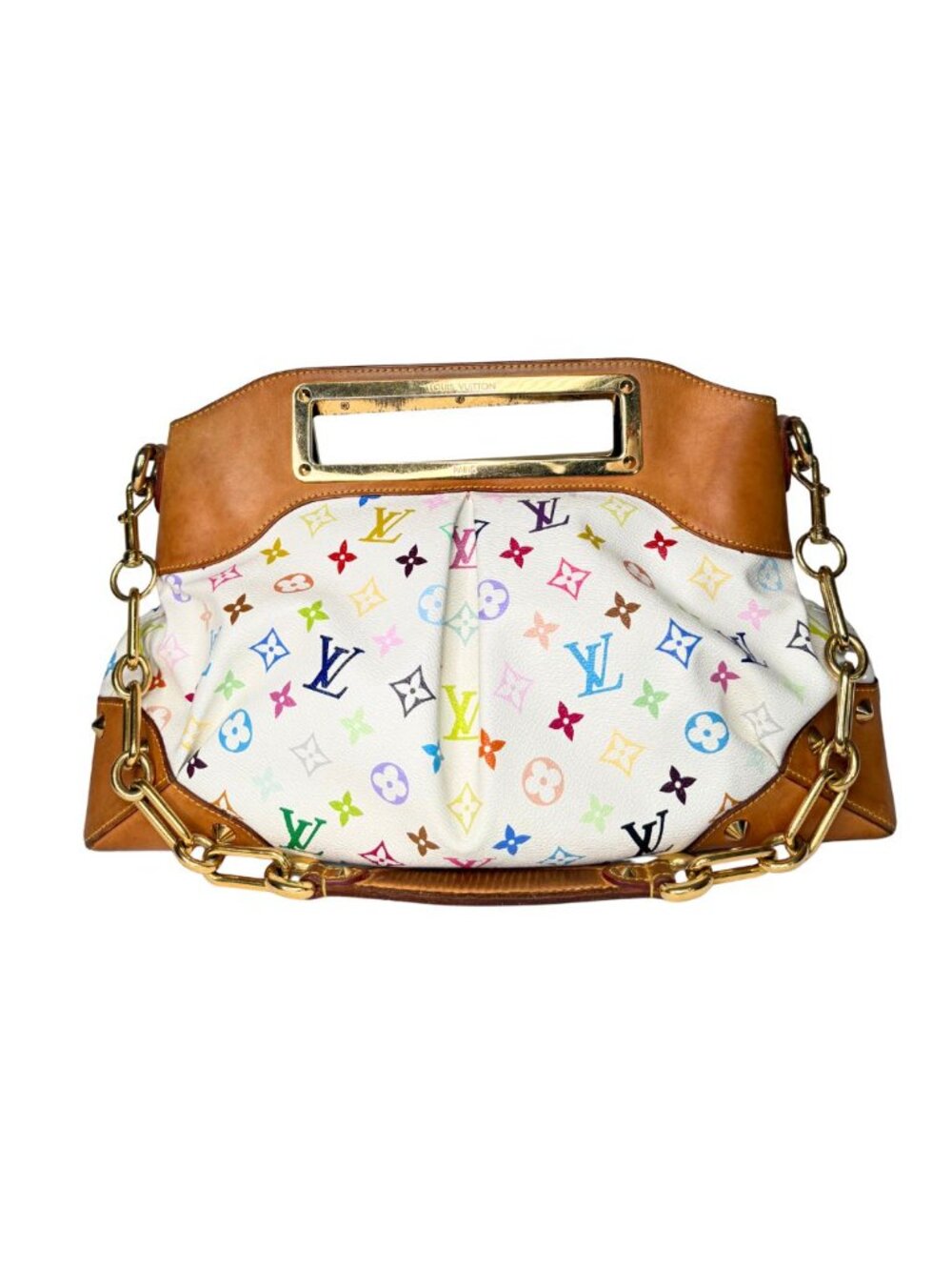 Louis Vuitton White Multicolor Monogram Judy Shoulder Bag with Brown Trim
